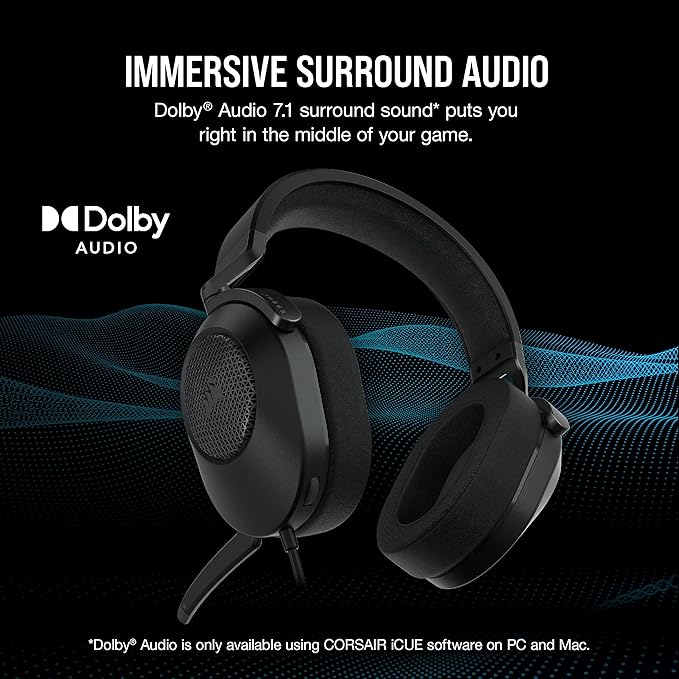 Corsair HS65 Surround Multiplatform Wired Gaming Headset – Dolby Atmos – SonarWorks SoundID – iCUE Compatible – PC, Mac, PS5, PS4, Xbox, Nintendo Switch, Mobile – Carbon