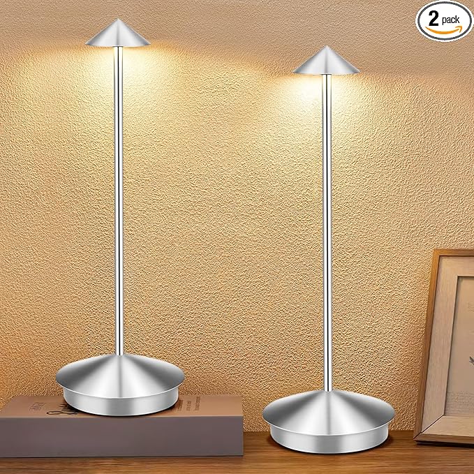 Portable Led Cordless Lamp Table Light 2 Pack, Rechargeable 6000mAh Battery Outdoor Table Lamp for Dinning Restaurant Patio Bedroom Camping, IP54 Waterproof, Dimmable