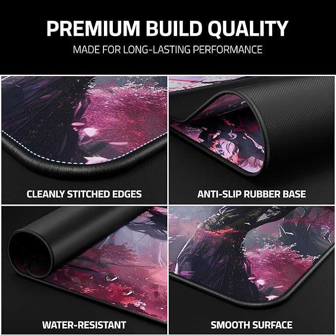 XXL Gaming Mouse Pad 35.4 x 15.7 inch - Water-Resistant & Stitched Edges - Large Anime XL Mousepad for Desk - Gamer Accessories Big Full Deskpad Mat Game Mousepads Deskmat
