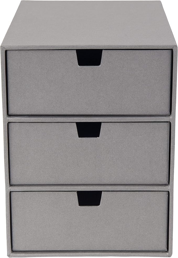 Bigso Box of Sweden Ingrid 3-Drawer Fiberboard Desk Organizer Drawers | Durable Desk Storage Organizer for Office Supplies & Accessories | Stackable Desktop Drawers | 6.3" x 9.9" x 8.1" | Light Grey