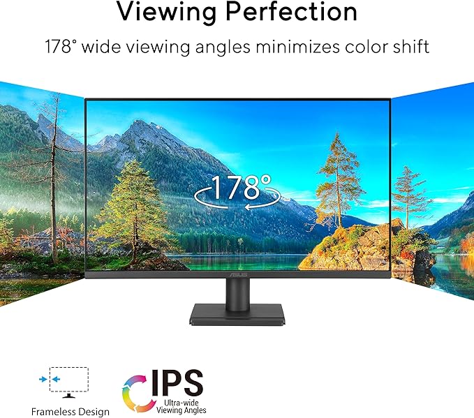 ASUS 27" 1080P Eye Care Monitor (VA279HG) - IPS, Full HD, 99% sRGB, Frameless, 120Hz, 1ms, Adaptive-Sync, HDMI, VGA, Low Blue Light, Flicker Free, Wall Mountable, 3 yr Warranty