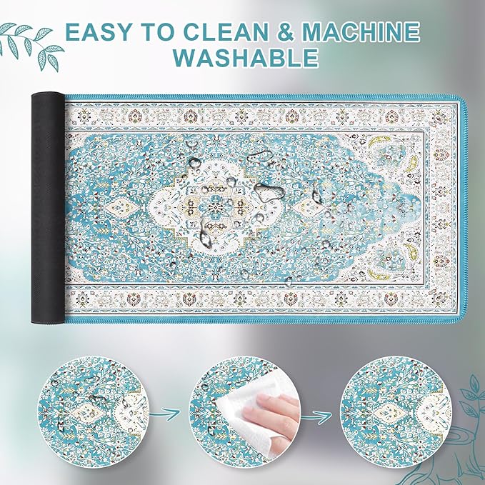 iCasso Large Desk Mat for Keyboard and Mouse,Retro Desk Pad,Non Slip Keyboard Mat with Stitched Edges,Long Extended Mouse Pad for Office Home School (35.4×15.7 Inches)