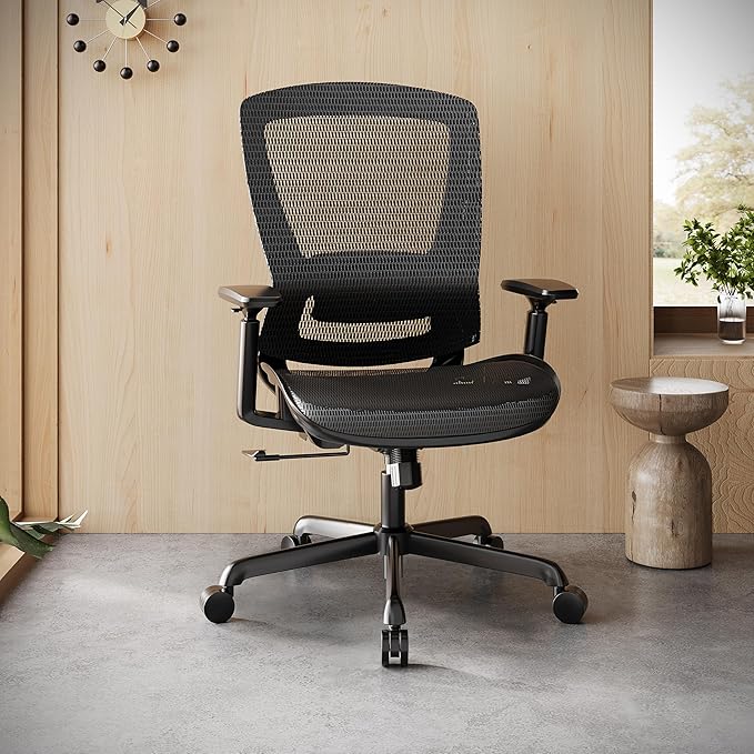 ELABEST Mesh Office Chair,Ergonomic Computer Desk Chair,Sturdy Task Chair- Adjustable Lumbar Support & Armrests,Tilt Function,Comfort Wide Seat,Swivel Home Office Chair (Black)