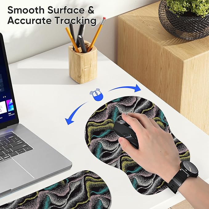 Wrist Rest Support for Mouse Pad Keyboard Set Circle Coaster Gaming Mouse Pad Ergonomic Gel Memory Foam Set for Computer, Laptop, Office, Comfortably Typing New KM-41