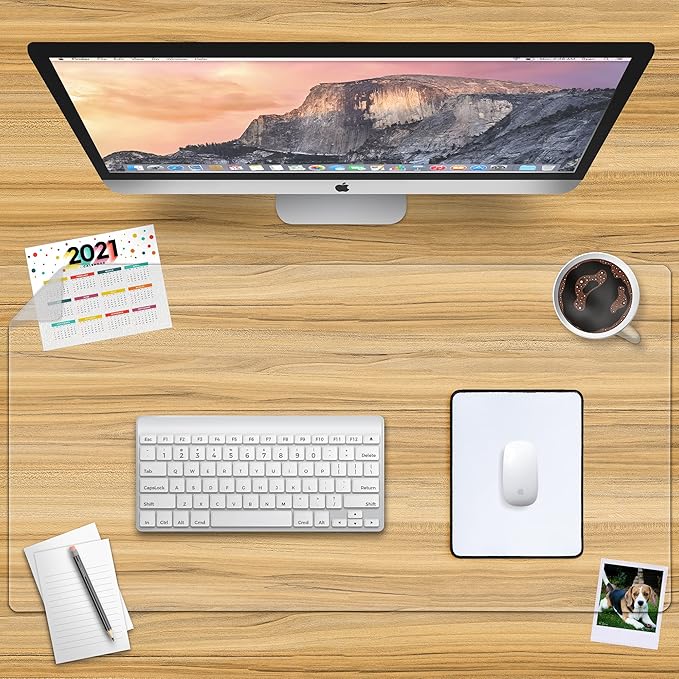Awnour Clear Desk Mat on top of desks - 36 x 17 inches - Clear Transparent Plastic Desk Protector - Desk Writing Mat for Office and Home