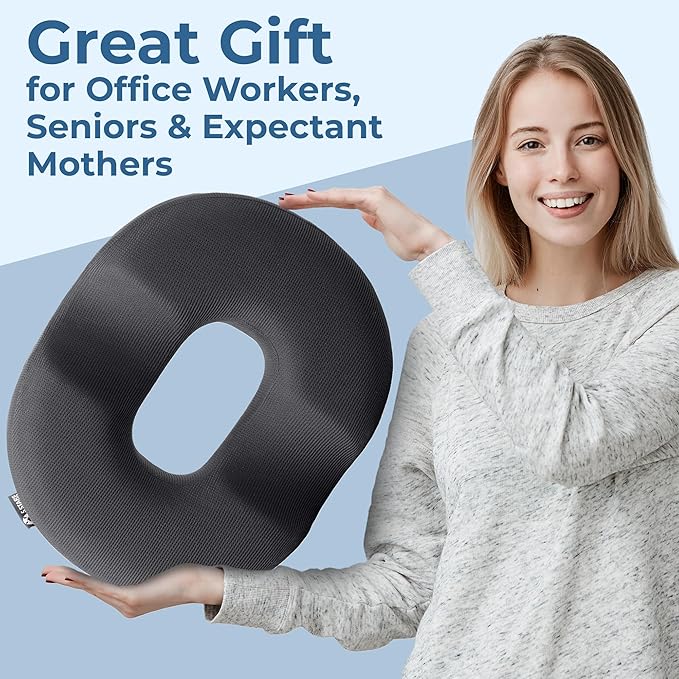 5 STARS UNITED Donut Pillow Hemorrhoid Tailbone Cushion – Large Floor Cushion for Coccyx, Prostate, Sciatica, Pelvic Floor, Pressure Sores, Pregnancy & Postpartum Recovery Support, Dark Gray