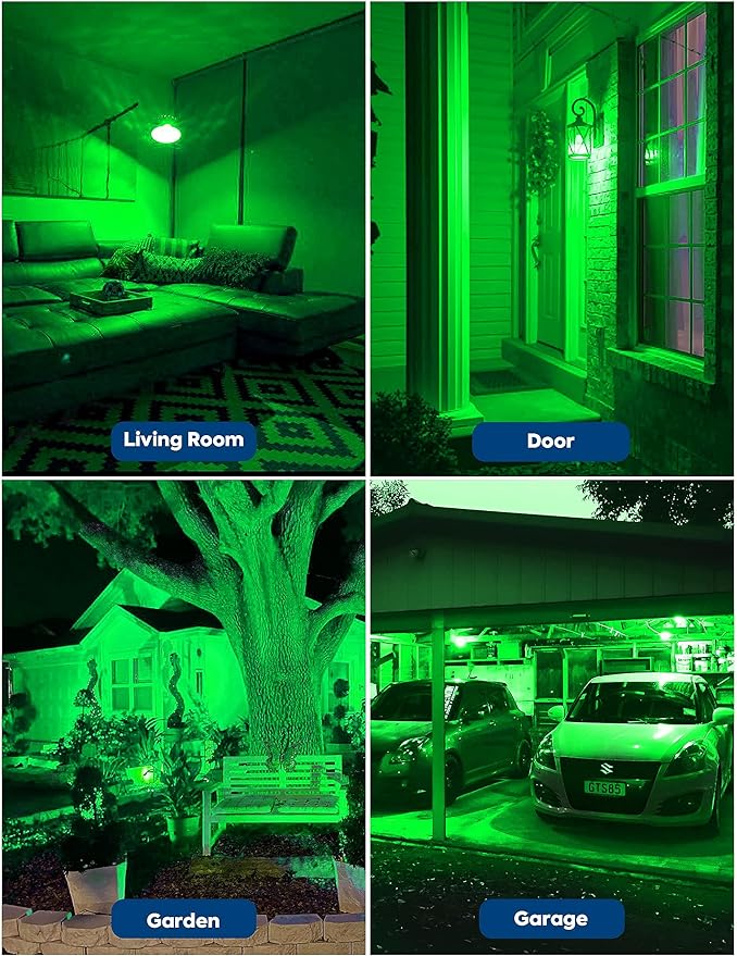 Green LED Light Bulbs Outdoor, 9W Equivalent 60W, A19 Green Colored Light Bulb E26 Base Outdoor for Halloween, Christmas, New Year, Porch Home Lighting, Bar Decor, Non-Dim, 4 Pack