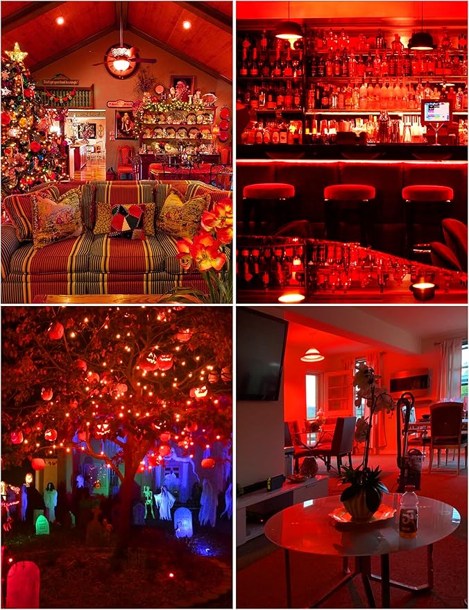 Red LED Light Bulbs Outdoor, 9W Equivalent 60W, E26 Medium Base A19 Decorative Red Colored Light Bulbs for Halloween, Christmas, Valentine's Day, Party Bars Mood Lighting, Non-Dim, 4 Pack