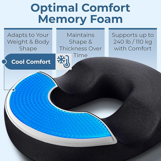 5 STARS UNITED Donut Pillow Coccyx Seat Cushion – Large Floor Cushion for Ergonomic Support – Coccyx, Prostate, Pelvic Floor, Pressure Relief, Pregnancy, Postpartum Recovery, Arctic Black