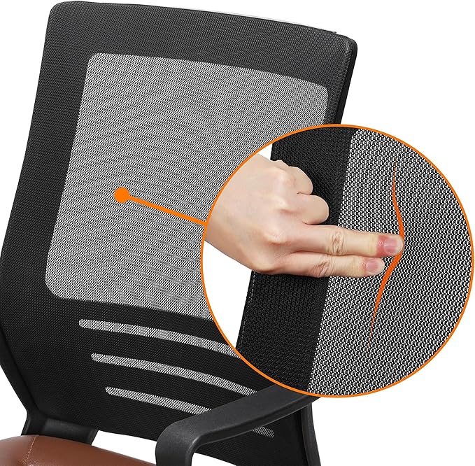Yaheetech Mid Back Mesh Office Chair with Leather Seat Executive Office Computer Task Chair with Armrests and Lumbar Support, Brown