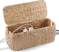 BLUEWEST Cable Management Box, Water Hyacinth Organizer Box, Durable Rattan Cable Organizer with Dual Open Slots for Desk, TV, or Office Cords, Stores Power Strips, USB Hubs, and Wires