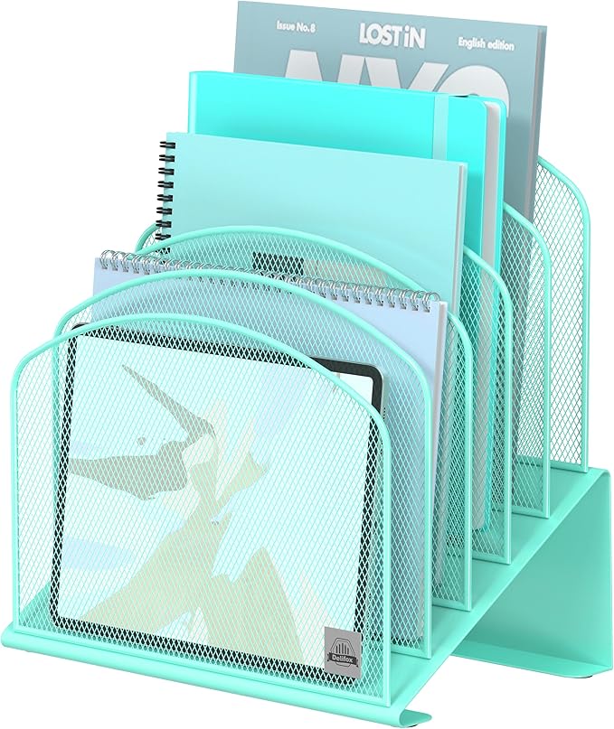 Inclined Desk File Organizer,Vertical File Folder Holder Stand Metal Rack File Sorter for Office Classroom Desktop Organization
