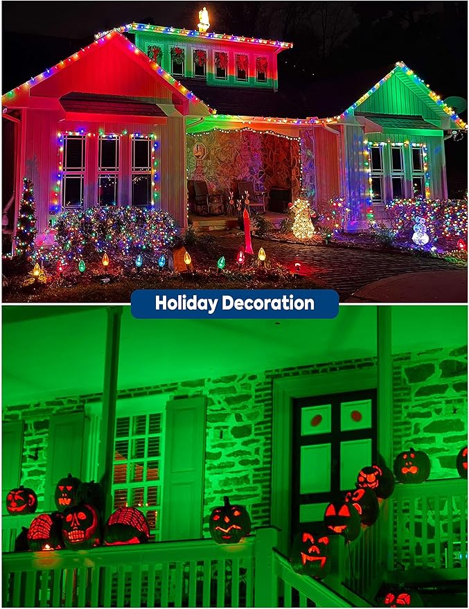Red Green LED Light Bulbs Outdoor [Christmas Combo], 9W Equivalent 60W, E26 Medium Base, A19 Colored Light Bulb Decorative for Halloween, Thanksgiving Day Holiday Lighting Bar, Not-Dim, 4 Pack
