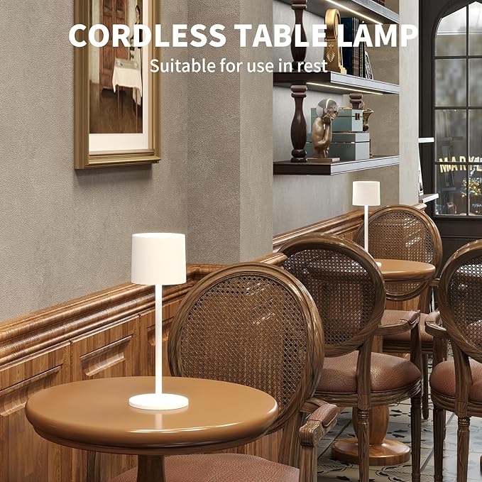 2-Pack Cordless Table Lamp, Portable LED Desk Lamps, 4400mAh Battery Powered Wireless Table Light, 3 Color Stepless Dimming Up,for Restaurant, Bedroom, Outdoor Camping, Night Light (White)
