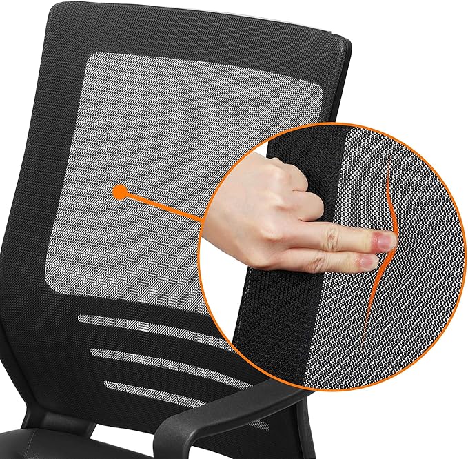 Yaheetech Mid Back Mesh Office Chair with Leather Seat Executive Office Computer Task Chair with Armrests and Lumbar Support, Black