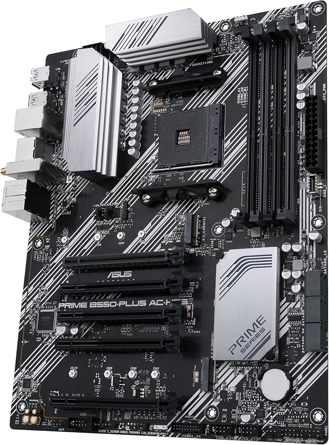 ASUS Prime B550-PLUS AC-HES AMD AM4 (3rd Gen Ryzen) ATX Motherboard (Dual M.2, PCIe4.0, WIFI5, 1Gb Ethernet, SATA 6 Gbps, USB 3.2 Gen 2 Type-C, Front USB 3.2 Gen 1 Type-C and CEC Tier II Ready)