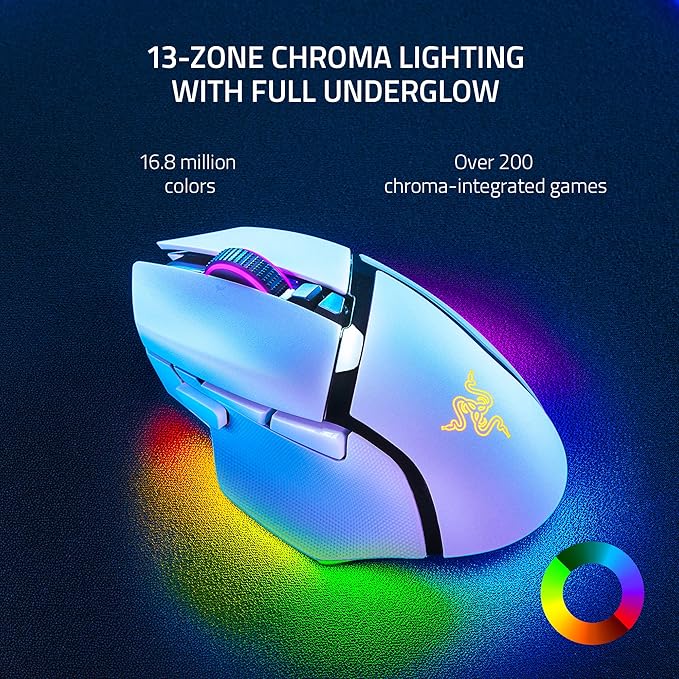 Razer Basilisk V3 Pro Customizable Wireless Gaming Mouse: Fast Optical Switches Gen-3 - HyperScroll Tilt Wheel - Chroma RGB - 11 Programmable Buttons - Focus Pro 30K Optical Sensor - White