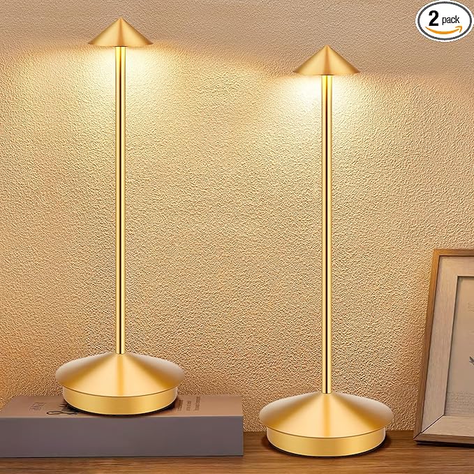 Portable Led Cordless Lamp Table Light 2 Pack, Rechargeable 6000mAh Battery Outdoor Table Lamp for Dinning Restaurant Patio Bedroom Camping, IP54 Waterproof, Dimmable