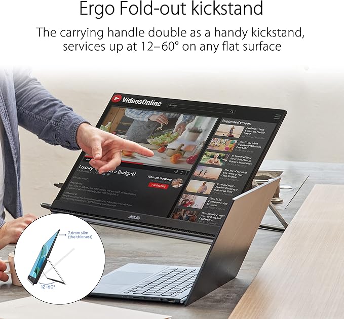 ASUS ZenScreen 24” (23.8” viewable) 1080P Portable USB-C Monitor (MB249C) - FHD, IPS, Eye Care, Speakers, Multi-Stand Design, Kickstand, C-clamp Arm, Partition Hook, Carrying Handle, WFH Monitor