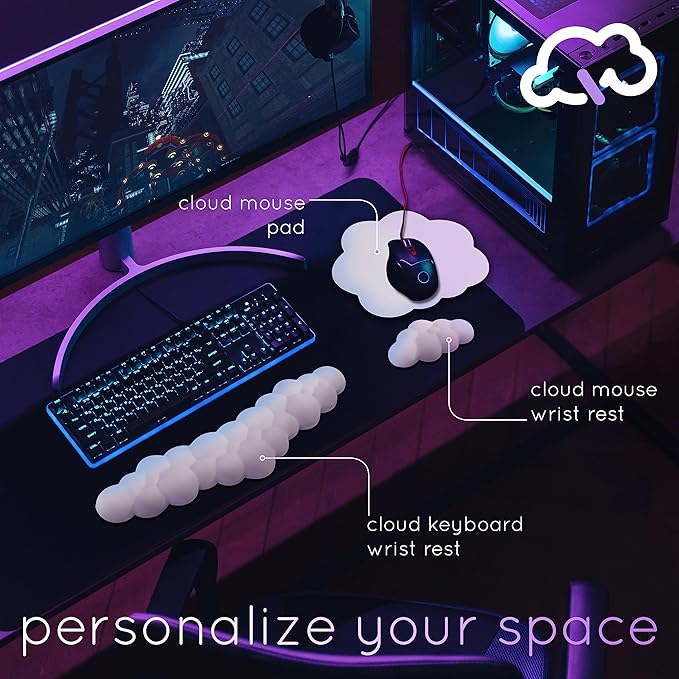Qloud Cloud Wrist Rest Keyboard Wrist Rest for Computer Keyboard Pad, Cloud Keyboard Wrist Rest, Wrist Pad for Keyboard, Memory Foam, Non Slip Base, Comes with Mouse Pad - Dark Teal