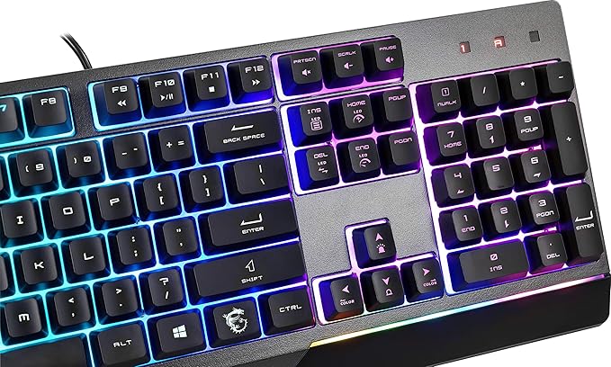 MSI Vigor GK30 RGB Gaming Keyboard, 6-Zone RGB Lighting, Water Repellent & Splash-Proof, Mechanical-Like Plunger Switches