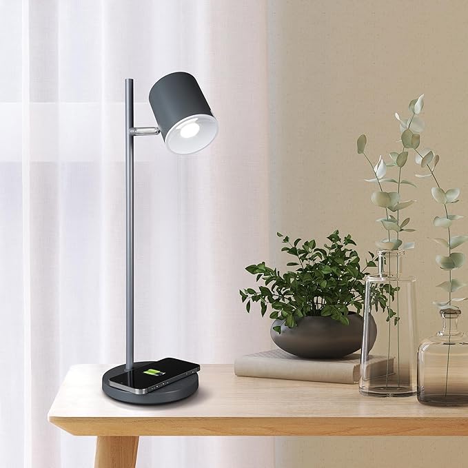 OttLite LED Desk Lamp with Wireless Charger, Good Housekeeping, Modern Book Light, Reading Light, Adjustable, Dimmable, Eye-Friendly Lighting, Great Desk Lamps for Home Office