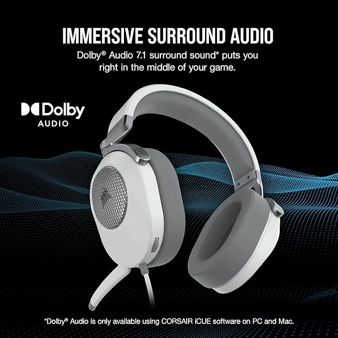 Corsair HS65 Surround Multiplatform Wired Gaming Headset – Dolby Atmos – SonarWorks SoundID – iCUE Compatible – PC, Mac, PS5, PS4, Xbox, Nintendo Switch, Mobile – White