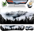 Large Gaming Mouse Pad Set 35.4 x 15.7 with Keyboard Wrist Rest, Wrist Support, and Coaster Memory Foam Smooth Desk Pad Mousepad for Home Office School - Mountain Forest