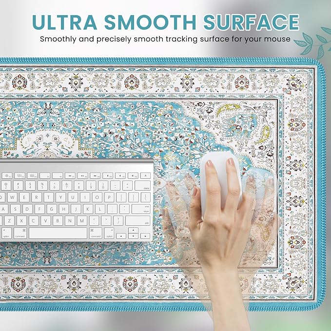 iCasso Large Desk Mat for Keyboard and Mouse,Retro Desk Pad,Non Slip Keyboard Mat with Stitched Edges,Long Extended Mouse Pad for Office Home School (35.4×15.7 Inches)