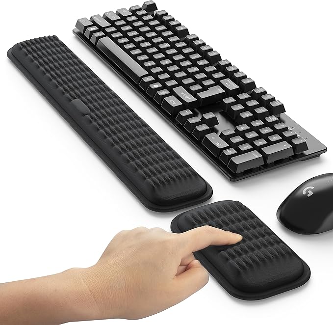 MEKASS Ergonomic Wrist Rest for Keyboard and Mouse, Soft Memory Foam Keyboard Wrist Rest Set with Non-Slip Silicone Base, Easy Typing, Comfort for Office, Work, Gaming (Classic Black)