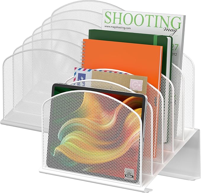 Inclined Desk File Organizer,Vertical File Folder Holder Stand Metal Rack File Sorter for Office Classroom Desktop Organization