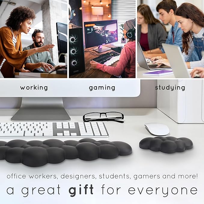 Qloud Cloud Wrist Rest Keyboard Wrist Rest for Computer Keyboard Pad, Cloud Keyboard Wrist Rest, Wrist Pad for Keyboard, Memory Foam, Non Slip Base, Comes with Mouse Pad - Rainbow