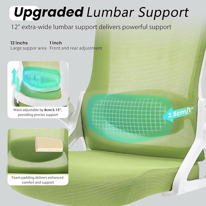 Fizzin Ergonomic Office Chair, 400 LBS Desk Chair with Adjustable Lumbar Support, High Back Breathable Mesh Computer Chair Rolling Work Swivel Task Chairs, Comfy Home Office Desk Chair (Green)