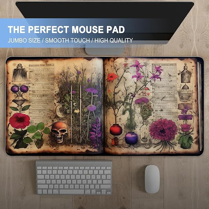 Dark Academia Desk Mat,Vintage Witchy XXL Gaming Mouse Pads,Aesthetic Large Waterproof Non-Slip Rubber Mouse Pad with Stitched Edges Office Home Computer Desk Accessories,35.4 x 15.7 in