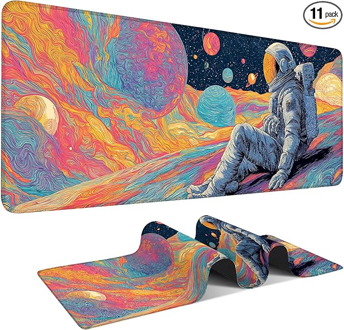 Astronaut Extended Gaming Mouse Pad 31.5x11.8inches Large Desk Mat Anti-Slip Rubber Base & Durable Stitched Edges for Gamers Smooth Mouse Writing Surface for Desk Office/Home