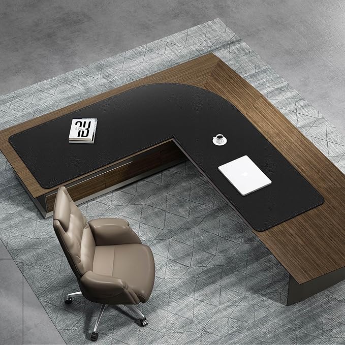 Vyaaa L Shaped Leather Desk Pad, 59" x 59" x 19.6" Large PU Leather Corner Desk Mat for Computer, Gaming, Writing, Home and Office（ Black）