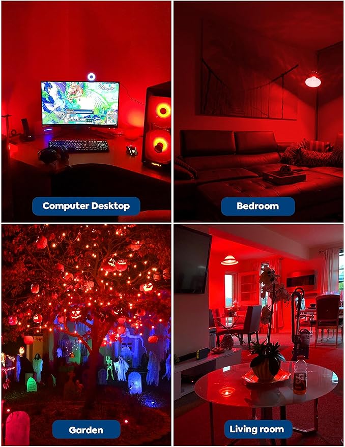 Red LED Light Bulbs Outdoor, 9W Equivalent 60W, E26 Medium Base A19 Decorative Red Colored Light Bulbs for Halloween, Christmas, Valentine's Day, Party Bars Mood Lighting, Non-Dim, 4 Pack