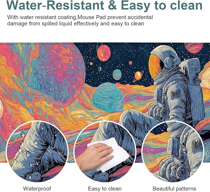 Astronaut Extended Gaming Mouse Pad 31.5x11.8inches Large Desk Mat Anti-Slip Rubber Base & Durable Stitched Edges for Gamers Smooth Mouse Writing Surface for Desk Office/Home