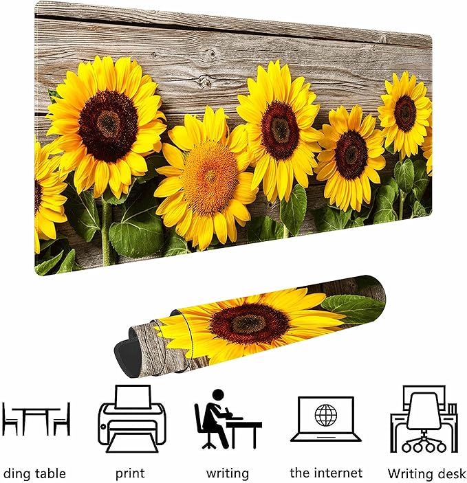 Blooming Sunflowers Non-Slip Rubber Large Mouse pad for Desk,Large Gaming Mouse Pad XXL Extended Mouse pad with Stitched Edges Non-Slip Base Water Resist Pad Desk Mat 35.4x15.7inch