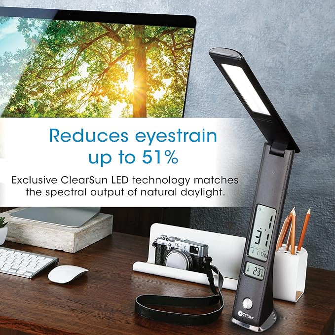 Prevention by OttLite LED Task Adjustable Lamp with Digital Display - Adjustable Neck, 3 Color Modes & USB Charging - Eye-Friendly Lighting for Crafting, Office Work, Reading & Studying