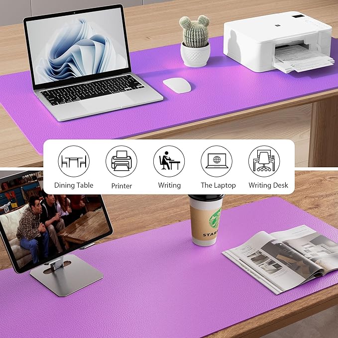 Aothia Faux Leather Desk Mat – Large Mouse Pad, Non-Slip PU Leather Blotter, Waterproof Writing Surface for Office and Home (Iris Violet, 47.2" x 23.6")