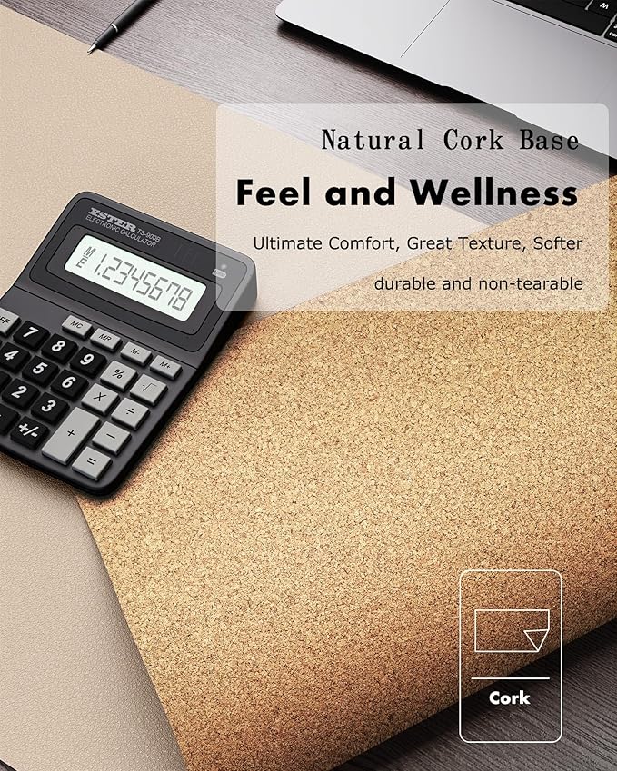YSAGi Double-Sided Desk Pad, 23.6"x13.7" Leather Desk Mat, Eco Cork Desk Pad Protector, Large Mouse Pad for Desk, Waterproof Desk Blotter Pad, Desk Writing Pad for Office Work/Home(Beige/Cork)