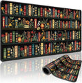 Vintage Library Bookshelf Large Gaming Mouse Pad 31.5"x15.7"｜ Flower XXL Desk Mat, Non-Slip Rubber Base & Stitched Edges - Extended Waterproof Mousepad for PC/Laptop/Office/Home Decor