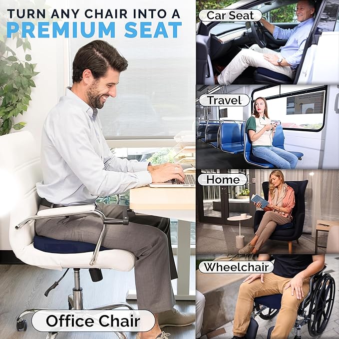 ComfiLife Gel Enhanced Seat Cushion – Office Chair Cushion – Non-Slip Gel & Memory Foam Coccyx Cushion for Tailbone Support - Desk Chair Car Seat Cushion Driving - Sciatica & Back Comfort (Navy)
