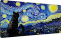 Large Mouse Pad 35.4x15.7 Inch Black Cat Under Starry Night Gaming Desk Mat with Non-Slip Rubber Base, Stitched Edges for Gaming,Office