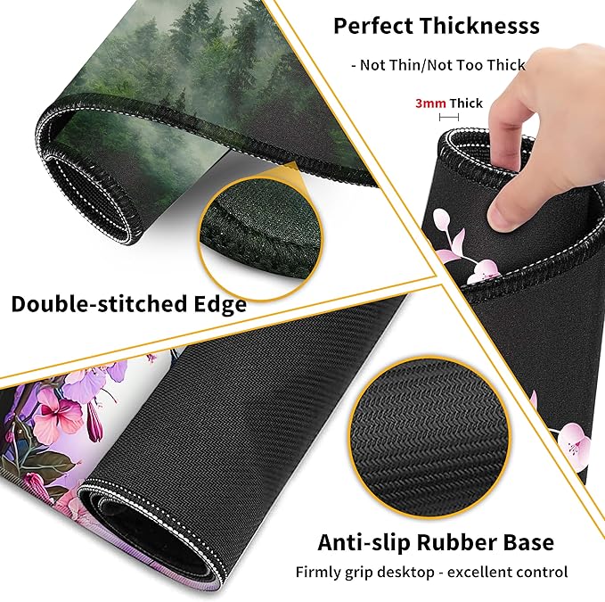 Leopard Large Gaming Mouse Pad Set of 4 for Women 35.4 x 15.7 with Keyboard Wrist Rest, Wrist Support, Coaster, Memory Foam Smooth Desk Mat Mousepad for Home Office School