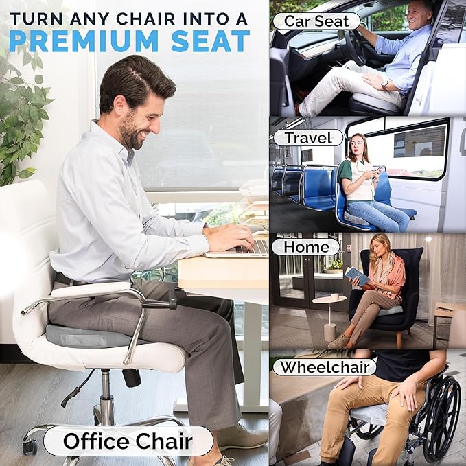 ComfiLife Gel Enhanced Seat Cushion – Office Chair Cushion – Non-Slip Gel & Memory Foam Coccyx Cushion for Tailbone Support - Desk Chair Car Seat Cushion for Driving - Ergonomic Back Comfort (Gray)