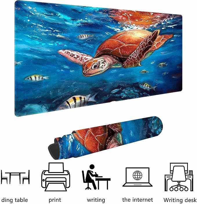 Watercolor Turtle Non-Slip Rubber Large Mouse pad for Desk,Large Gaming Mouse Pad XXL Extended Mouse pad with Stitched Edges Non-Slip Base Water Resist Pad Desk Mat 35.4x15.7inch