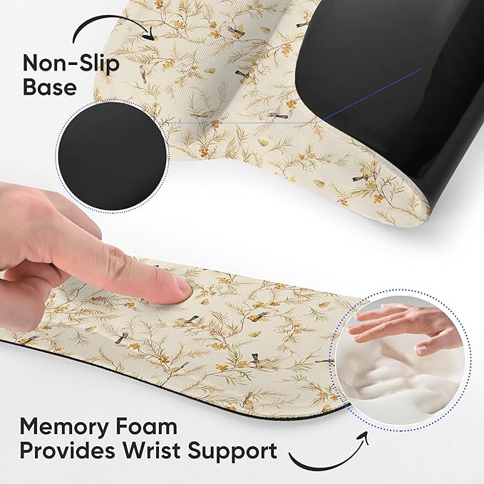 RICHEN Mouse Pad and Keyboard Wrist Rest, 3-in-1 Computer Mousepad and Coaster Set, Non-Slip Keyboard Wrist Rest and Mouse Pad Set Ergonomic Design (FKMWR-65)