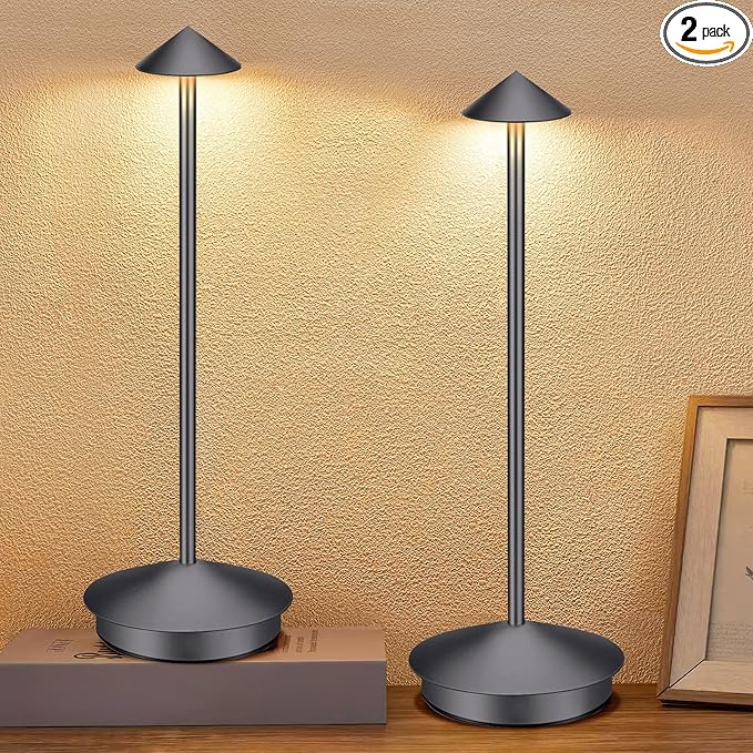 Portable Led Cordless Lamp Table Light 2 Pack, Rechargeable 6000mAh Battery Outdoor Table Lamp for Dinning Restaurant Patio Bedroom Camping, IP54 Waterproof, Dimmable